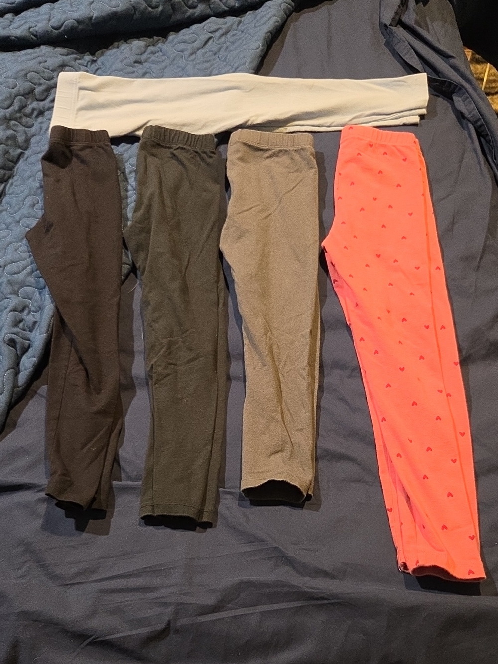 Kids Leggings Set - Black, Olive, Gray & Coral (5-Pack) Various Brands Size 6-7